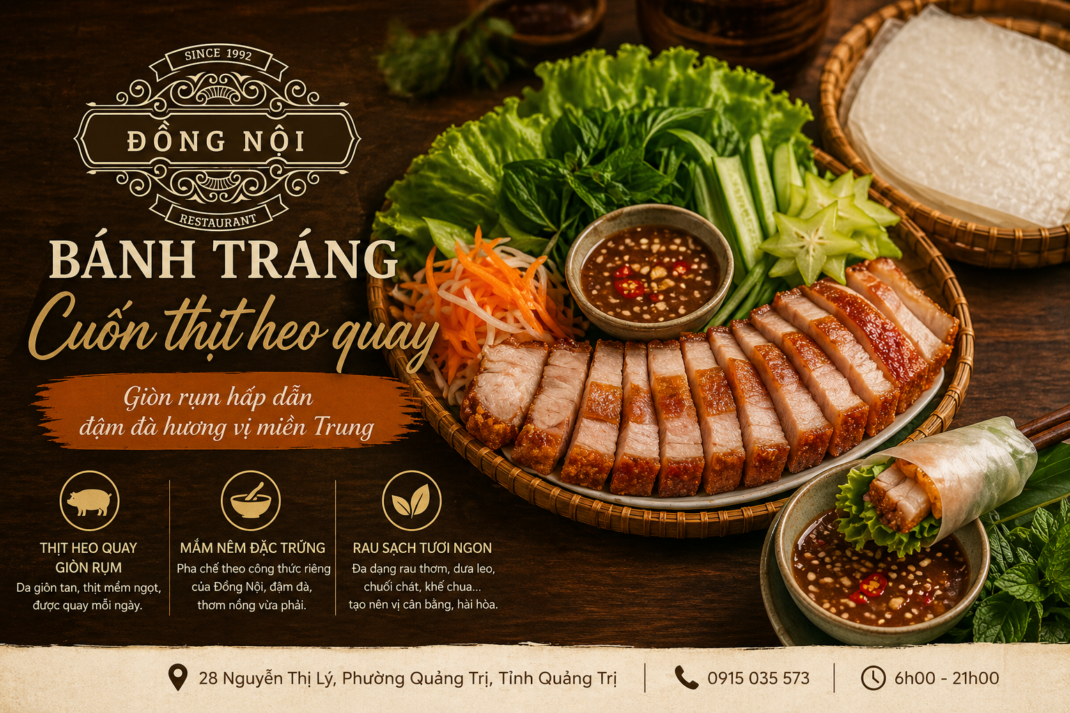 Mâm Bánh tráng cuốn heo quay chuẩn vị