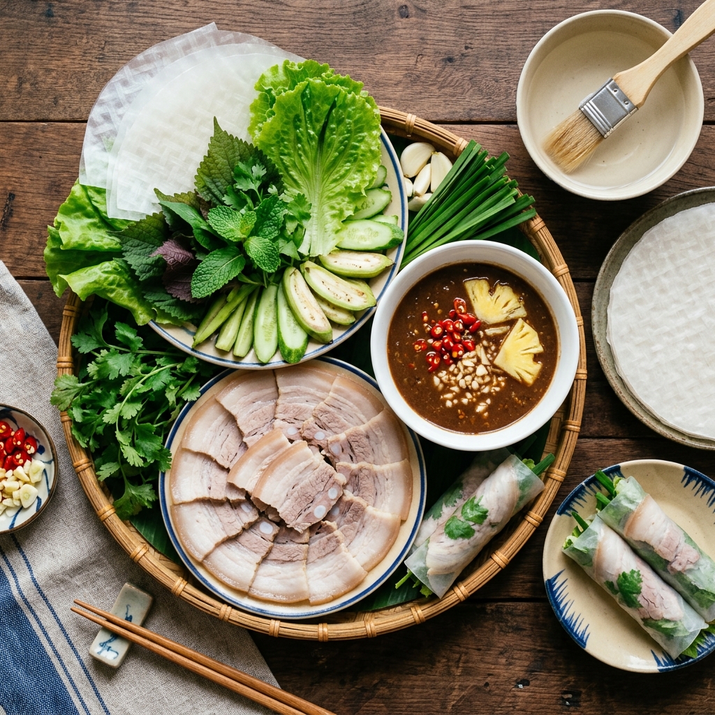 Bánh tráng cuốn thịt luộc
